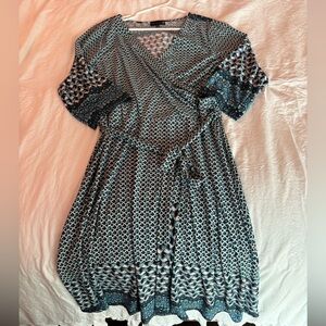 Ryan Wythe Women’s Plus 2X Blue Polyester/Spandex Wrap Dress Vneck Tie Waist
